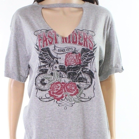 H.I.P. Grey Cutout Choker Graphic Tee Knit Top NWT - Picture 1 of 3